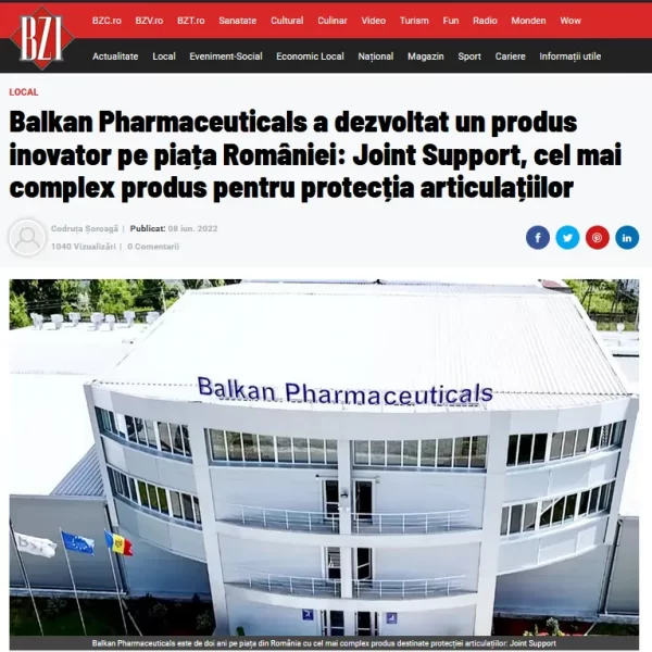 Balkan Pharmaceuticals разработала инновационный продукт для румынского рынка: Joint Support, самый комплексный продукт для защиты суставов